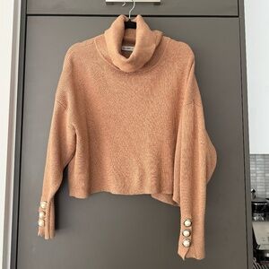 LIKE NEW Zara Turtleneck Knit Sweater Button Sleeve Detail Super Soft Size M